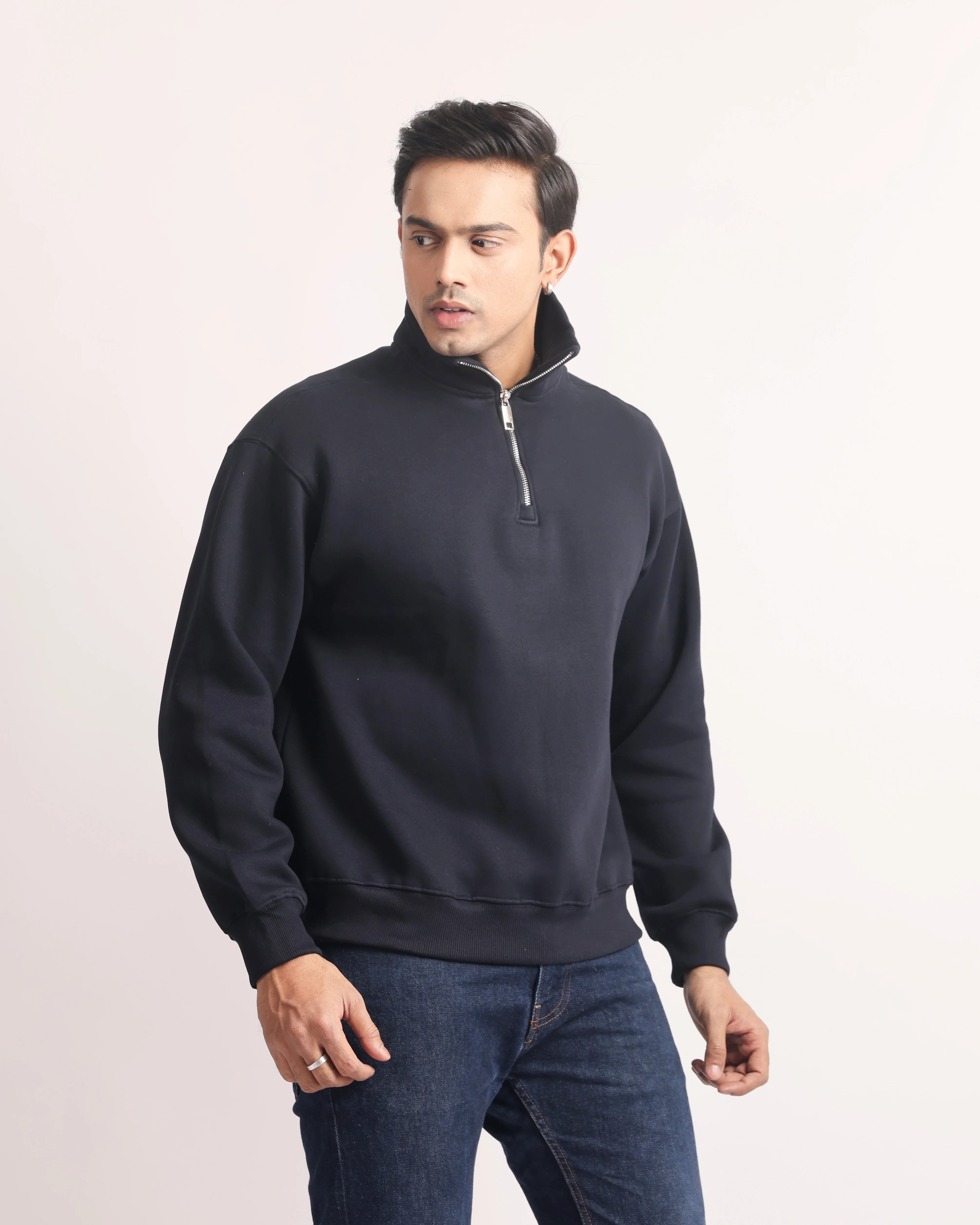 NAVY BLUE ZIP TOP SWEATSHIRT