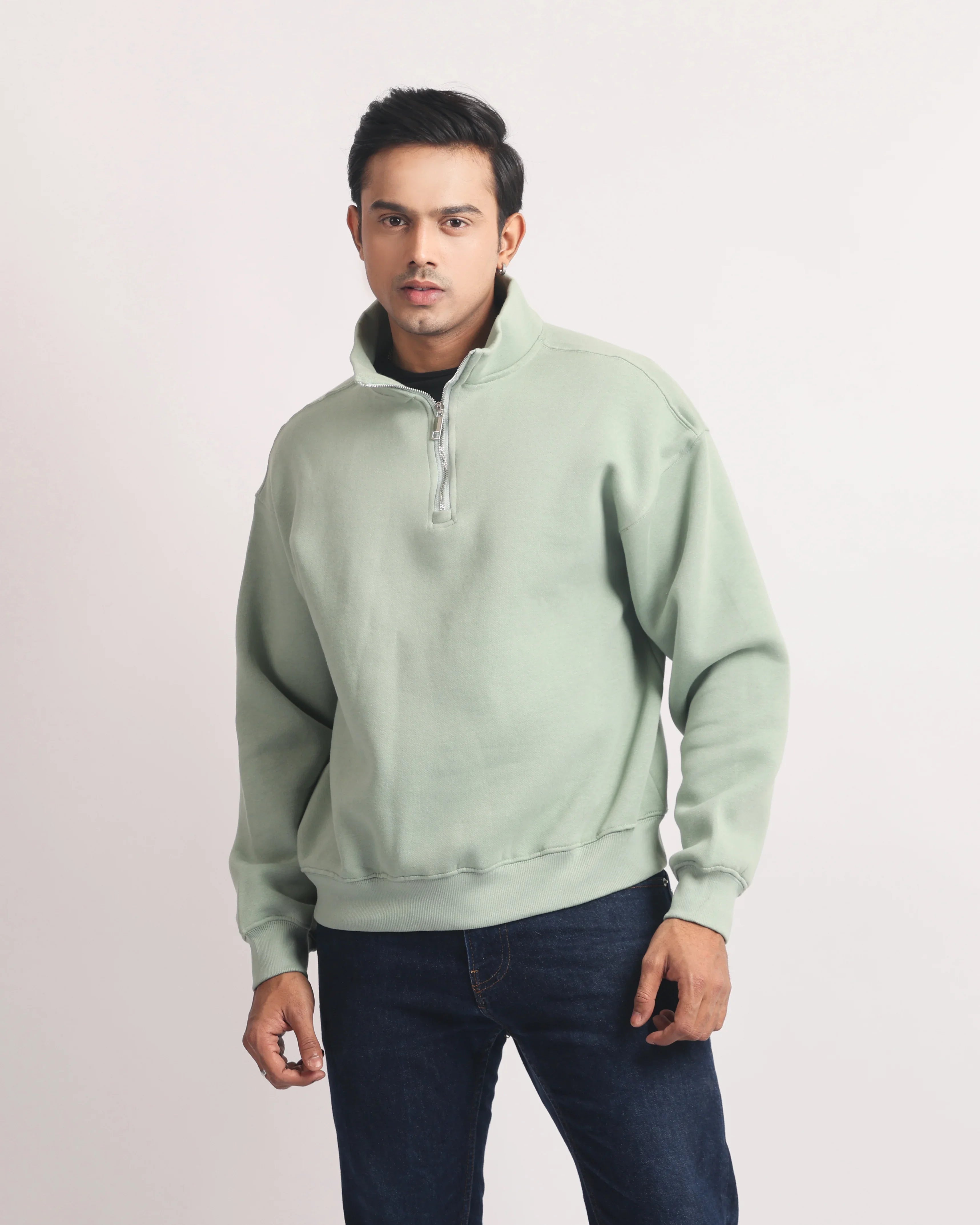 EMERALD GREEN ZIP TOP SWEATSHIRT