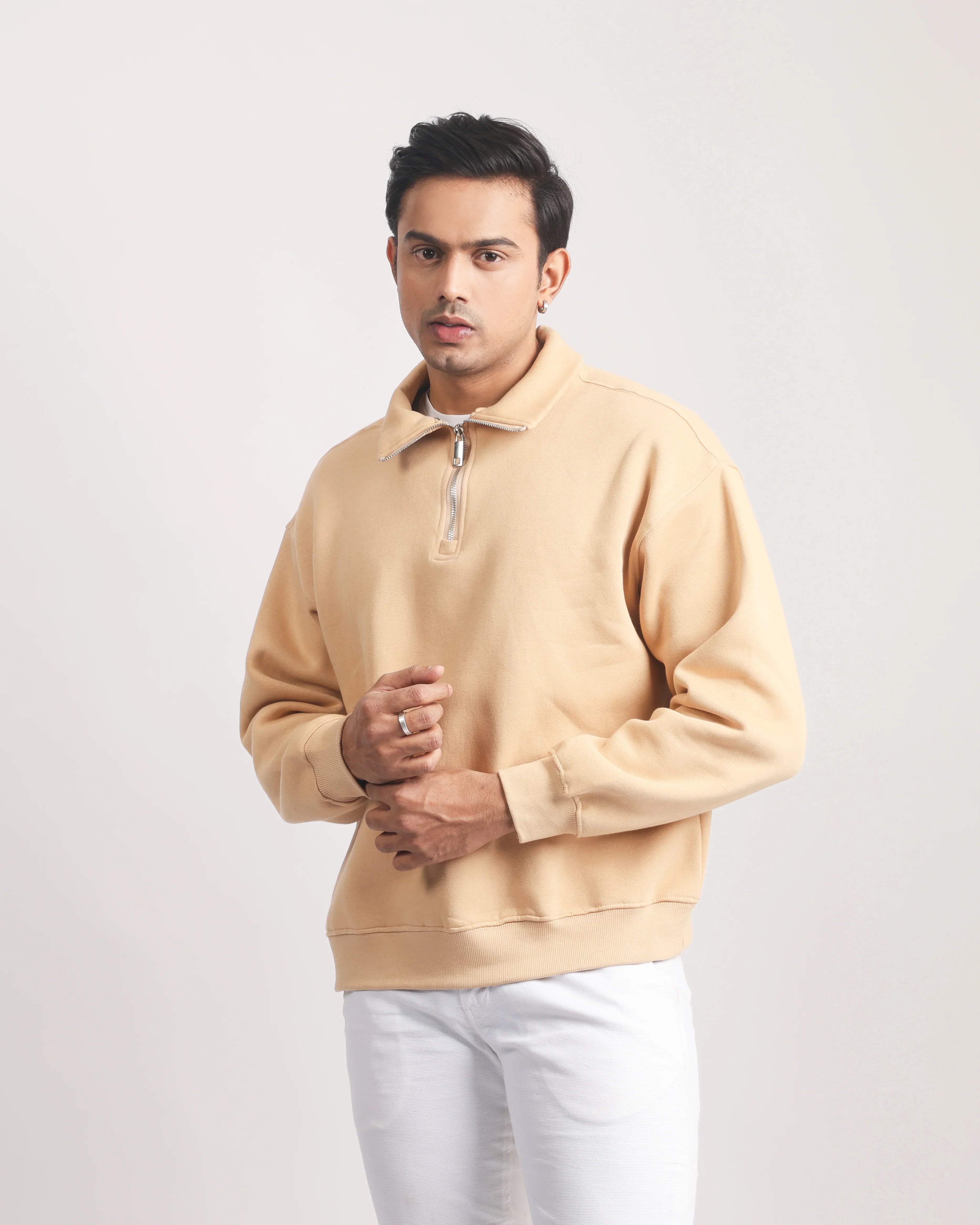 DARK BEIGE ZIP TOP SWEATSHIRT