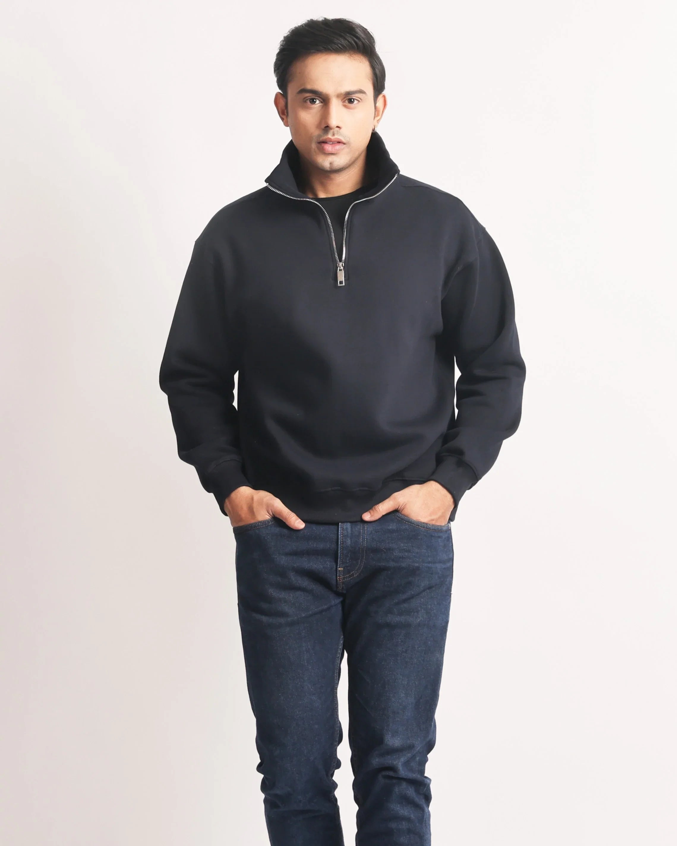 NAVY BLUE ZIP TOP SWEATSHIRT