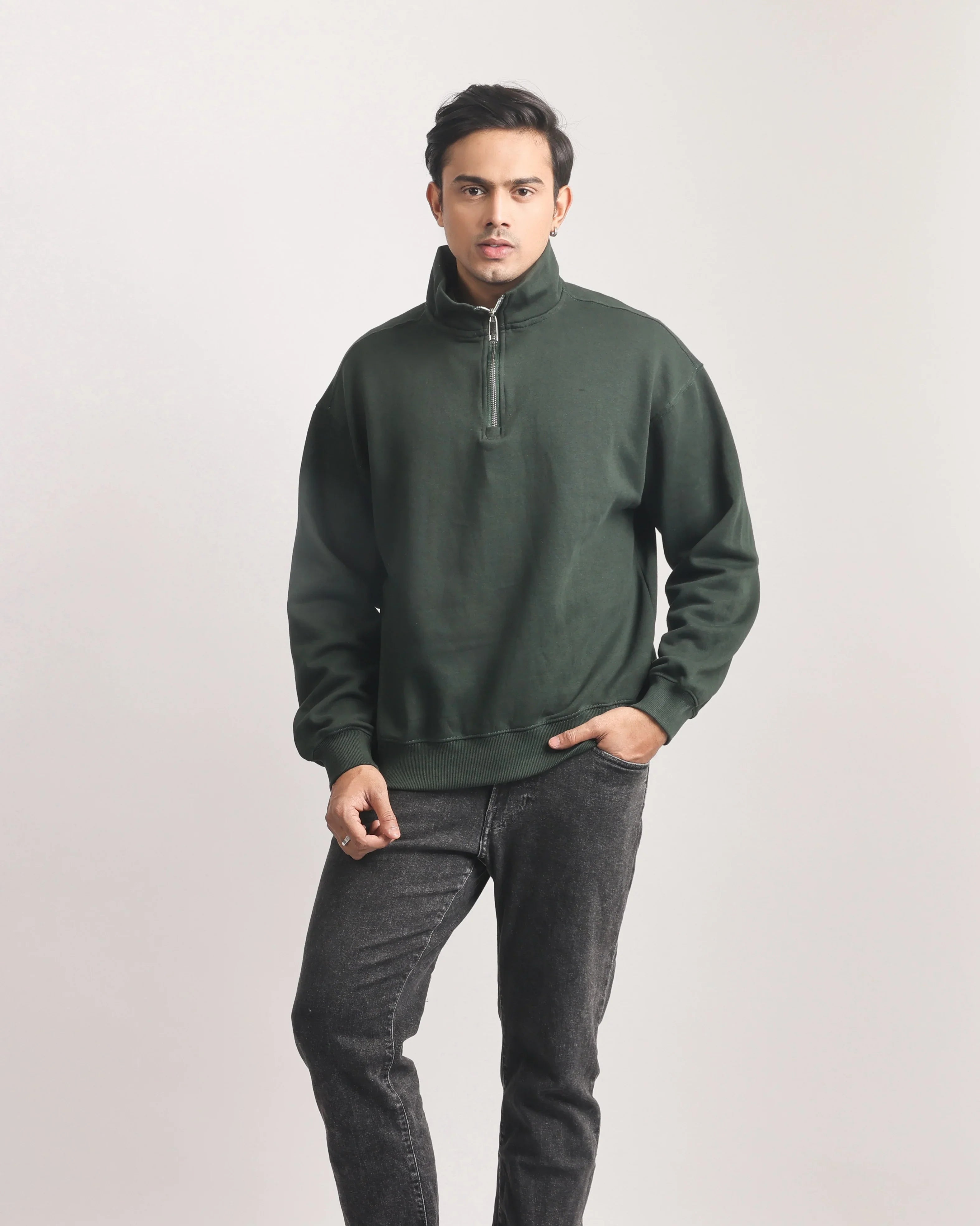BOTTLE GREEN ZIP TOP SWEATSHIRT
