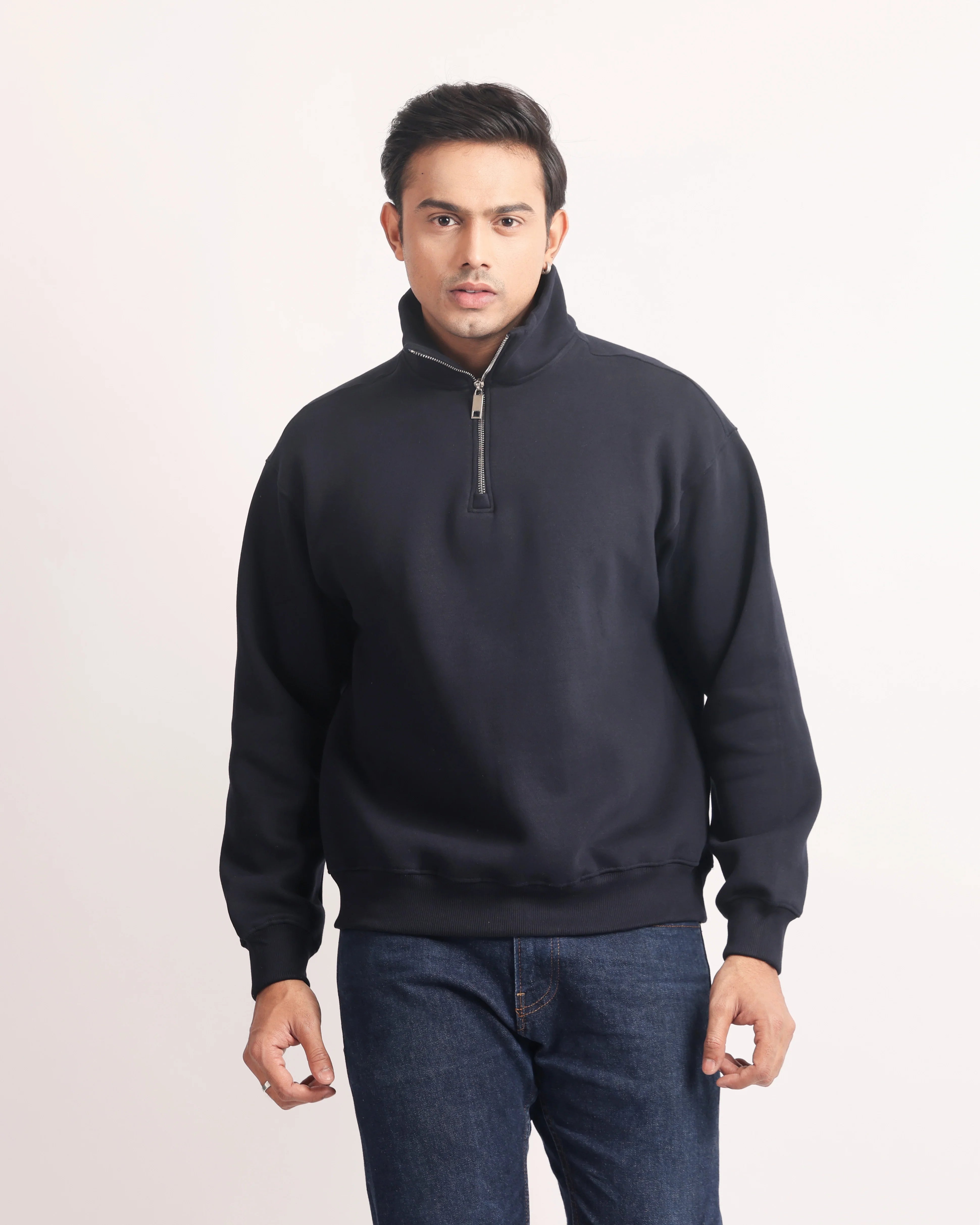 NAVY BLUE ZIP TOP SWEATSHIRT