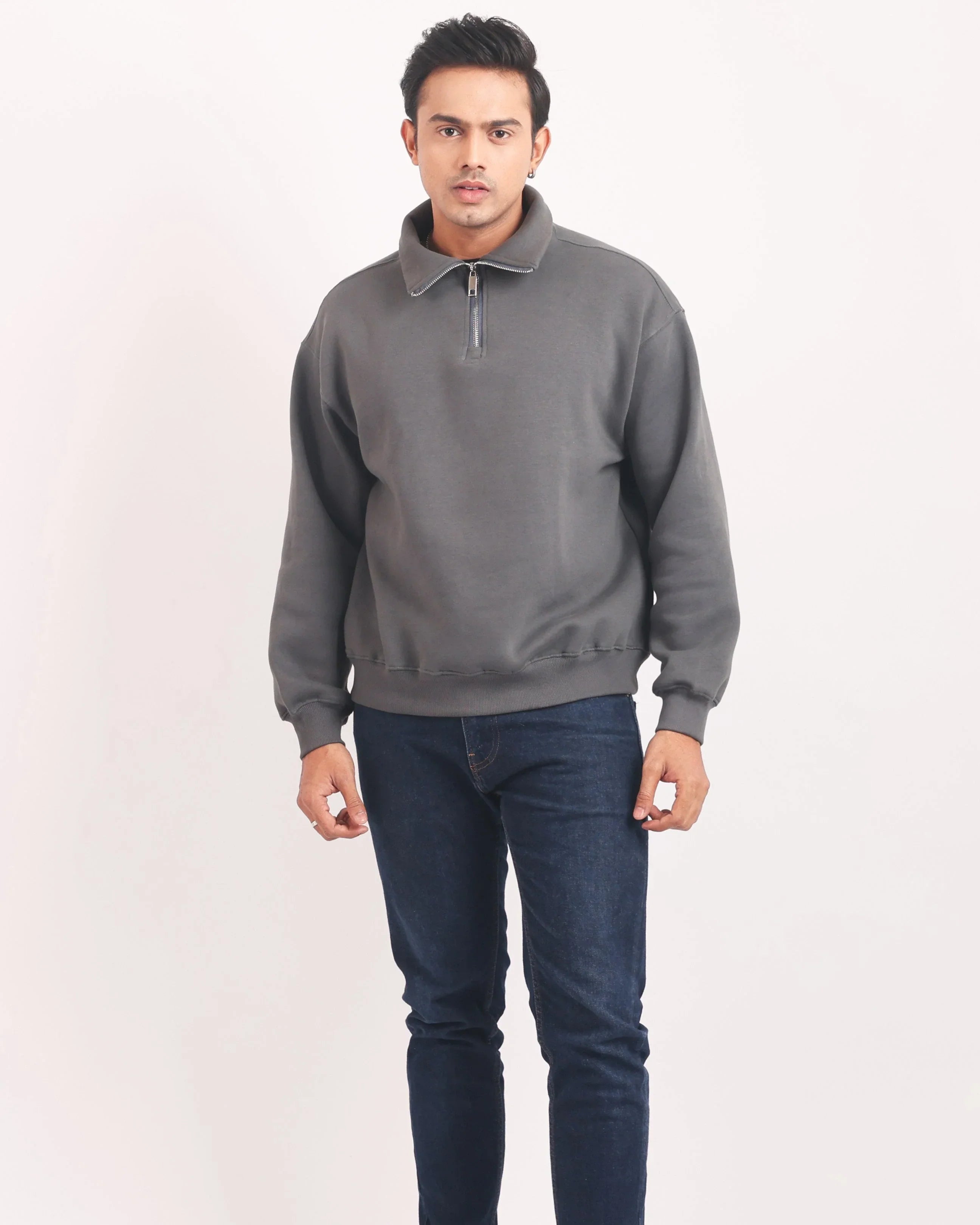 SMOKE GREY ZIP TOP SWEATSHIRT