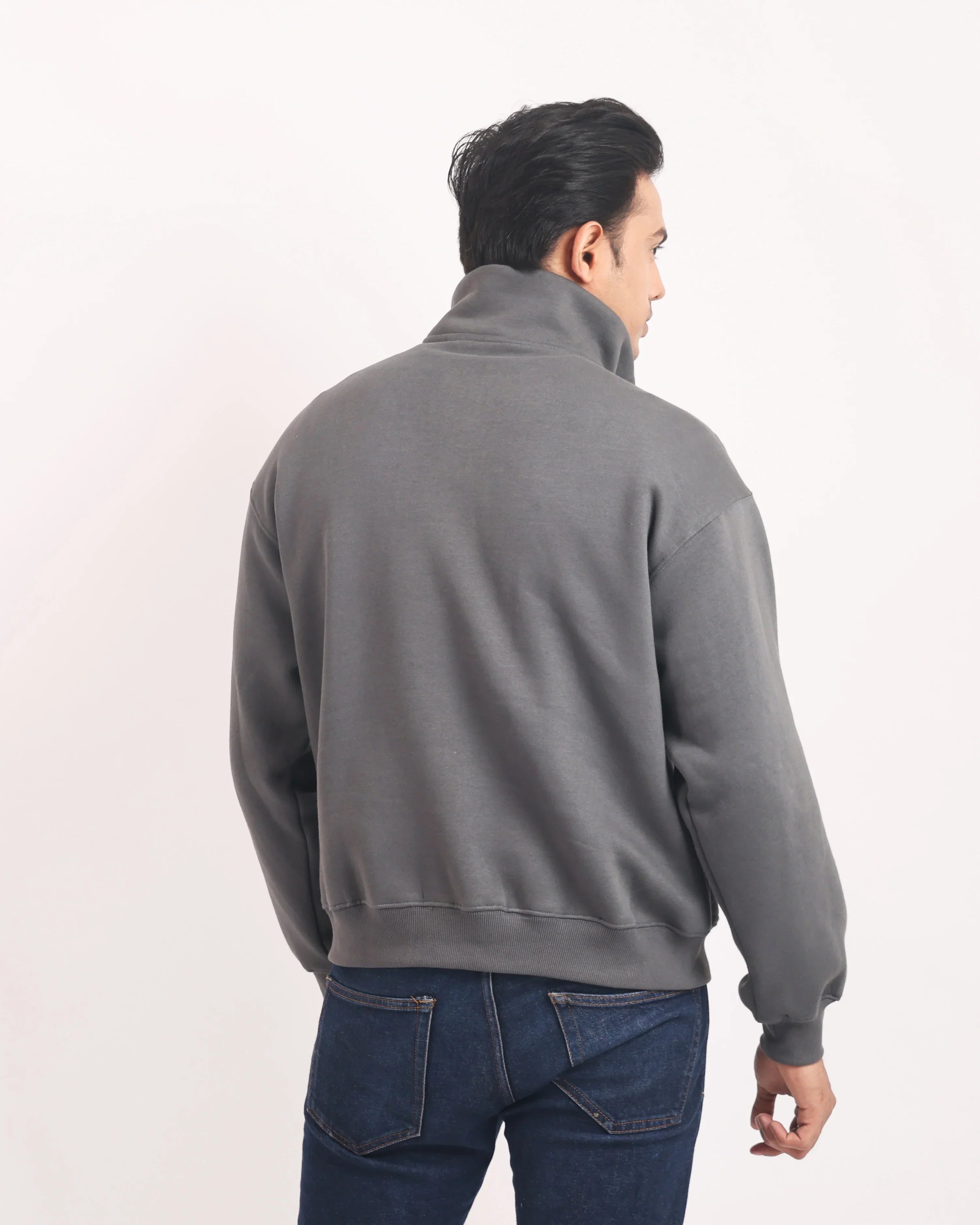 SMOKE GREY ZIP TOP SWEATSHIRT