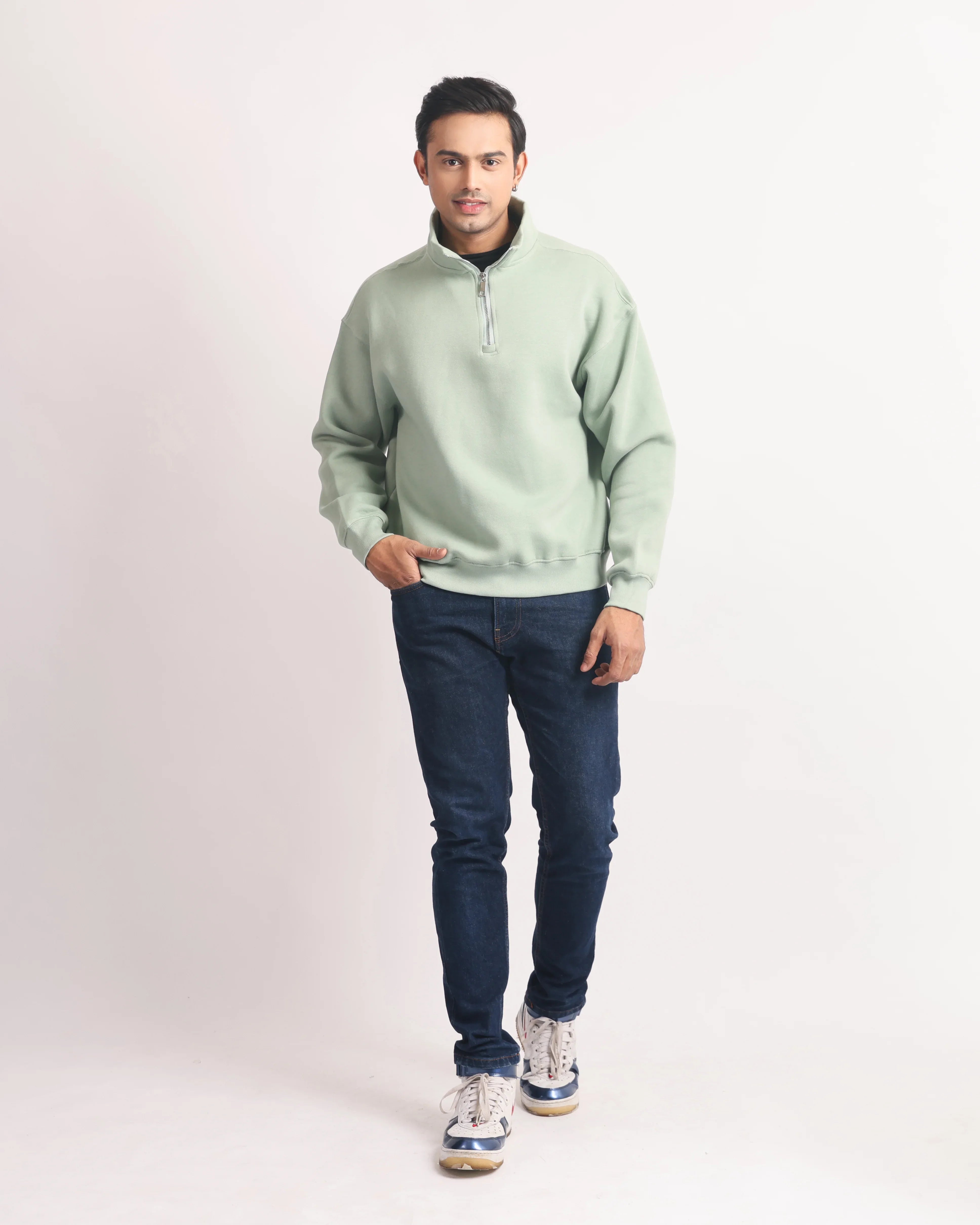 EMERALD GREEN ZIP TOP SWEATSHIRT
