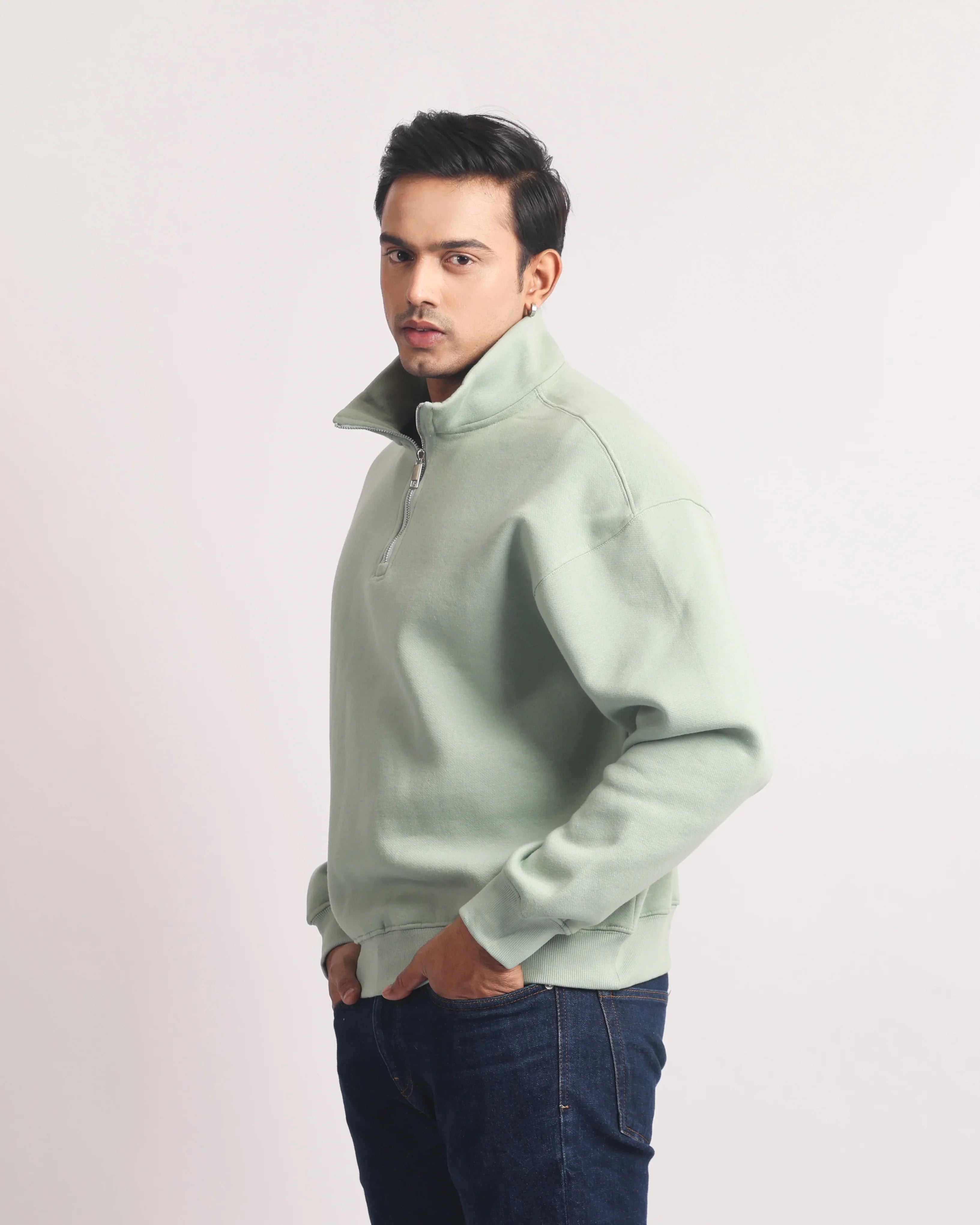 EMERALD GREEN ZIP TOP SWEATSHIRT