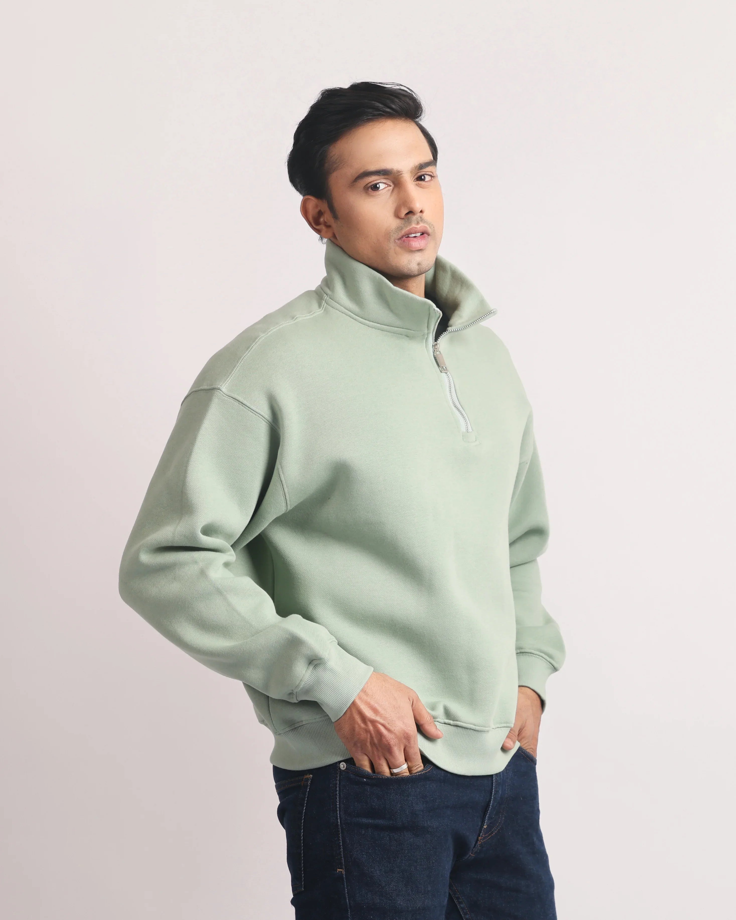 EMERALD GREEN ZIP TOP SWEATSHIRT