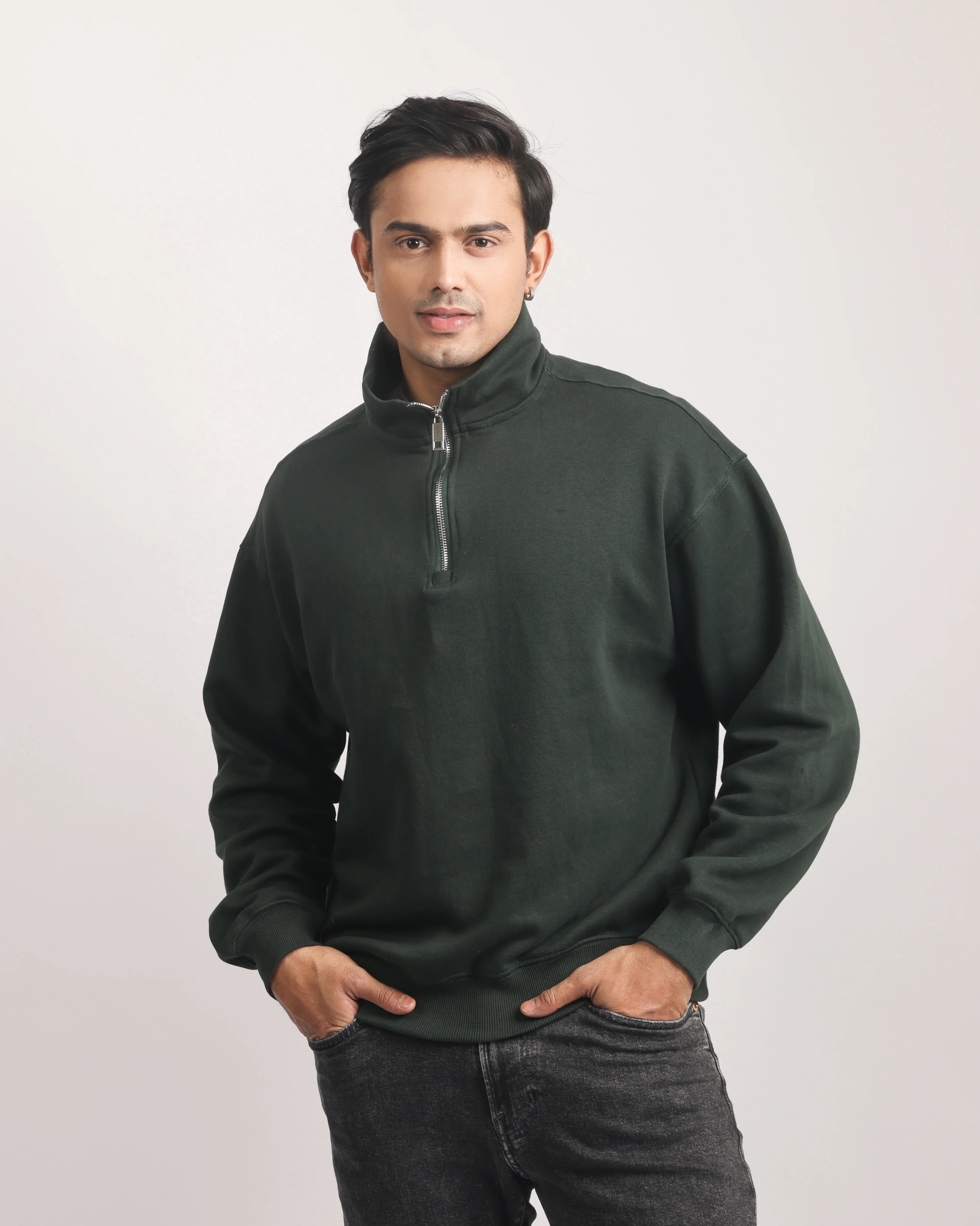 BOTTLE GREEN ZIP TOP SWEATSHIRT
