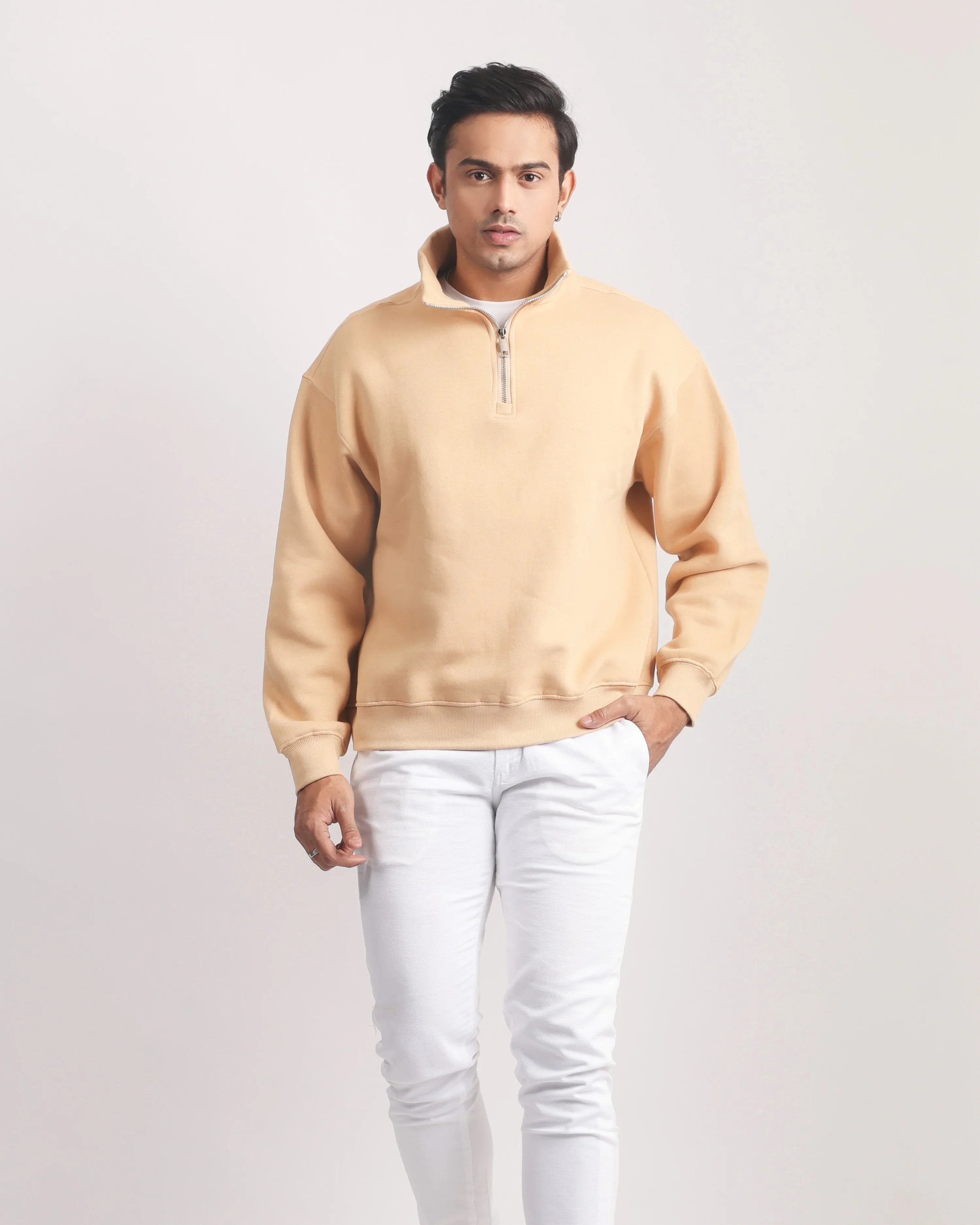 DARK BEIGE ZIP TOP SWEATSHIRT
