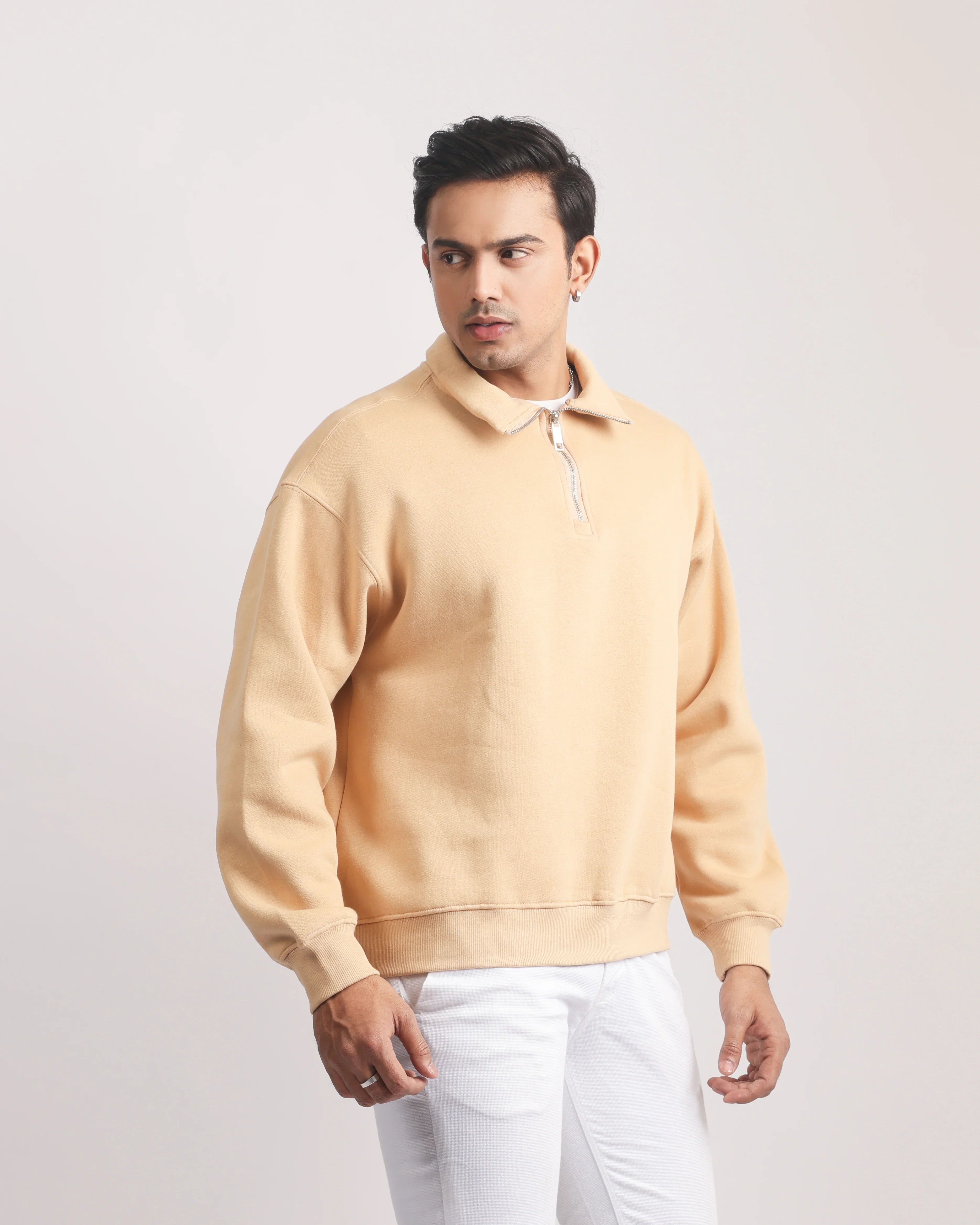 DARK BEIGE ZIP TOP SWEATSHIRT