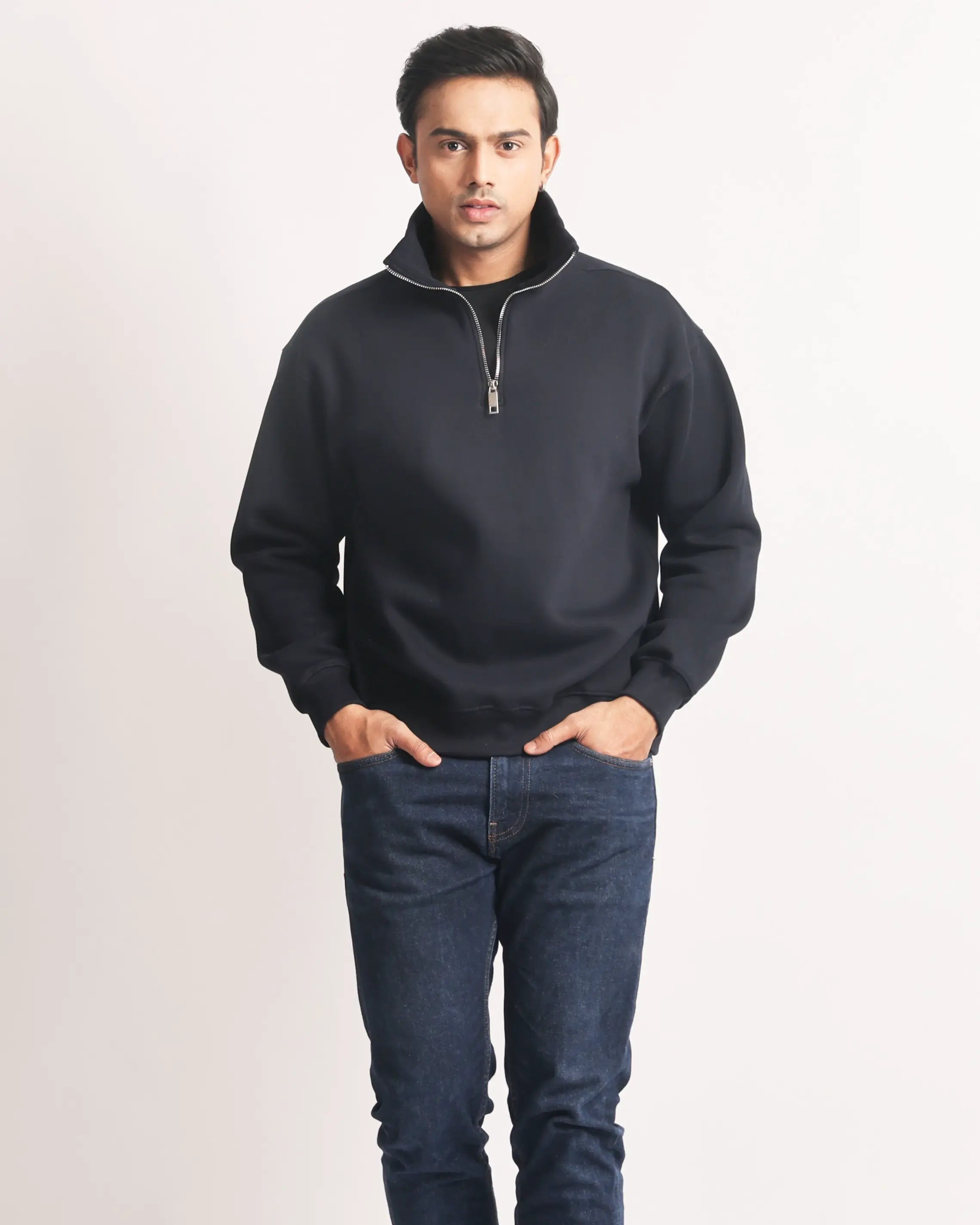 NAVY BLUE ZIP TOP SWEATSHIRT